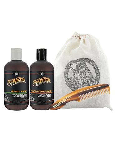 Suavecito Beard Wash Kit Men's Grooming & Cleansing Avocado Oil Shea Butter Olive Oil Nourishing Wash Conditioner Comb Travel Bag