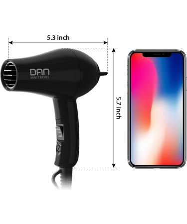 Dan Technology Travel Hair Dryer - Compact & Portable Mini Blow Dryer with Concentrator & Diffuser - Lightweight European Hair Dryer for Fast Drying - Folding Handle for Women and Men - Buy Online on SooperMarket.com