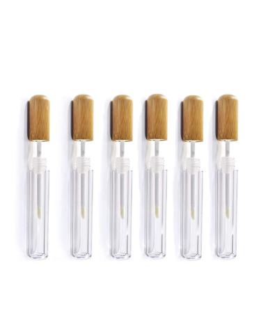 Healthcom 6 Pieces 6ml Bamboo Lip Gloss Tubes Empty Refillable Plastic Lip Balm Bottles Vials with Wand DIY Lipstick Tubes Lipgloss Tube Travel Cosmetic Container Samples for Girl Women Makeup