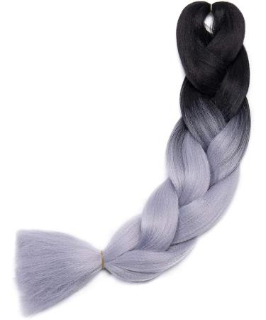 Ombre Jumbo Braiding Hair Extensions 24 Inch 1pc Jumbo Braid Two Tone Synthetic Hair Extension Black to Grey - Buy Online on SooperMarket.com