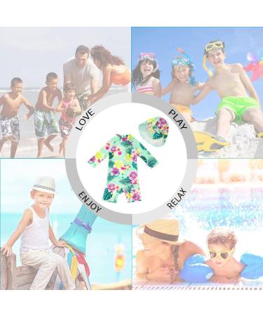 UPF 50+ Green Flower Baby Girl One Piece Swimwear Suit with Sun Hat - 2-3 Years | Toddler Swimsuit for Sun Protection - Buy Online on SooperMarket.com