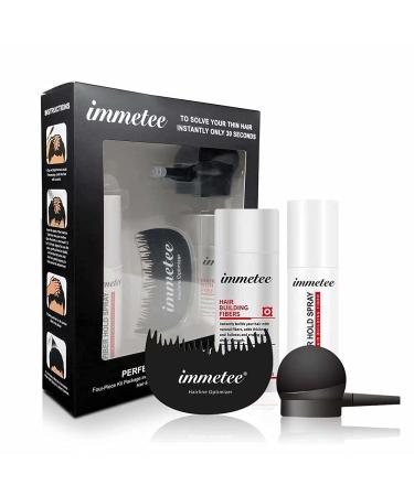 IMMETEE Hair Fibers 4-in-1 Kit Set Hair Thickening Fibers & Spray Applicator Pump Nozzle & Setting Hair Spray & Hairline Optimizer Comb Instantly Conceal for Valentine Gift (White) Kit White