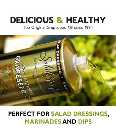 Salute Sante! Cold Pressed Grapeseed Oil - High Temperature Cooking, Non-GMO, Kosher, Vegan - 500ml/17 fl oz - Buy Online on SooperMarket.com