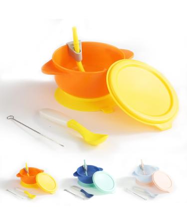 Kyraton Baby Bowls Suction Bowls for Baby with Straw and Spoons Unbreakable and Reusable Light Weight Bowl Be Used for Milk Soup Or Ice Cream Slip Resistant and Durable (Orange) 3.orange