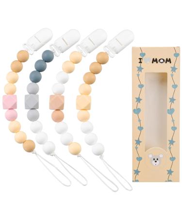 Pacifier Clip for Baby Boys Girls 4 Pack Edible Grade Silicone Pacifier Holder Flexible Plastic Clips for Baby Birthday Gift for Sleeping Baby multicoloredA
