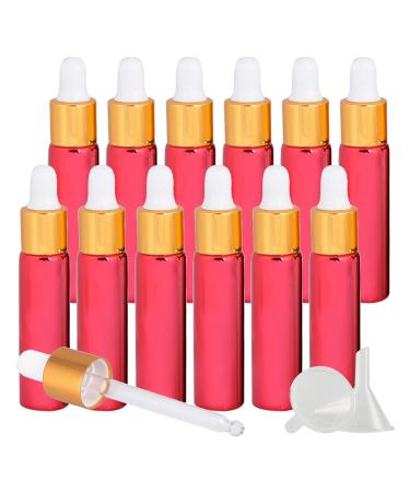 Tianzd 24 pieces 10 ml of empty chrome red drip bottle Pipette bottles with glass pipette 10 ml of glass bottle with a drip pipette with gold screw cap for essential oils perfume oil red 10 ml