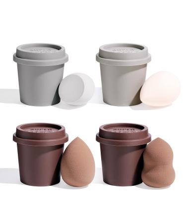 BS-MALL Makeup Sponge Set Foundation Blending Beauty Sponge Flawless for Liquid Cream and Powder Multi-colored Makeup Sponges 4 Pcs with Coffee Cup Package