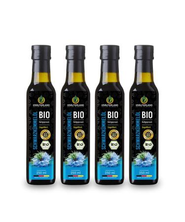 Herbal land Bio black cumin oil 4x250ml (1 liter) unfiltered gently cold -pressed - rich in thymochinone (thymechinon) - freshness arrangement: daily milless directly from our Hessian oil mill 250ml (4 Pack)
