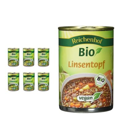 Reichenhof Bio pea-stew vegan 6 Pack (6 x 400 g) & organic lens stew-vegan 6 Pack (6 x 400 g) bundle with organic lentil stew