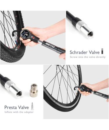 Beto MTB Bike Tire & Shock Pump - 300psi High Pressure for Rear Shock & Suspension Fork - Schrader/Presta Valve Adapter - Dial Gauge & Bleed Valve Included - Buy Online on SooperMarket.com