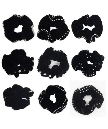 SUSULU 9pcs Hair Scrunchies for Women Velvet Fabric Elastic Hair Ties Bobbles Rhinestone Shiny Hair Accessories