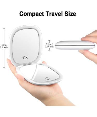 Magnifying Mirror with Light  Funtopia 1X/10X Magnification Compact Mirror  Dimmable Double Sided LED Lighted Travel Makeup Mirror  Portable for Handbag and Pocket  3.9 inch  USB Charging (White 1.white - Buy Online on SooperMarket.com