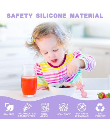 Vicloon Baby Fork and Spoon Set - 4Pcs Silicone Self Feeding Utensil for Infant, Toddler Cutlery Kit - Purple-Pink Color, Easy Grip, Ideal for Baby Weaning and Training - Buy Online on SooperMarket.com