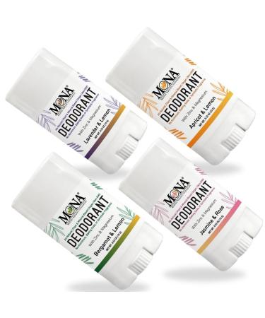 MONA TRAVEL SIZE All Natural Deodorant for Women & Men | Aluminum & Baking Soda Free Mini Deodorant with Natural Fregrance | Vegan Skin Safe (Travel 4-Pack VAR-2 (0.53 Oz each))