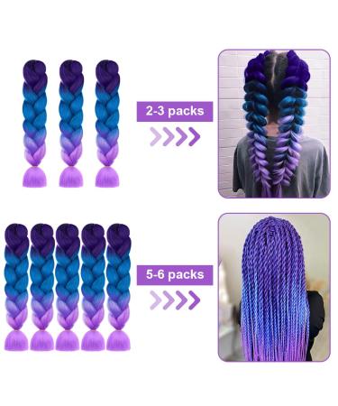 Aomig Ombre Braids Extensions - 24 Strands Artificial Hair for Box Braids | Purple Light Violet Sea Blue - Ideal for Braiding - Buy Online on SooperMarket.com