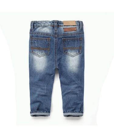 KIDSCOOL SPACE Baby Girl Boy Slim Jeans | Elastic Waist Ripped Denim Pants | 6-12 Months | Blue - Buy Online on SooperMarket.com