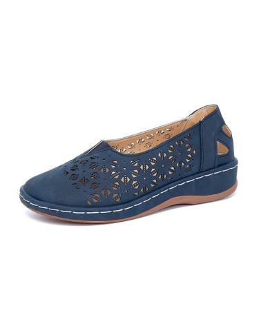 Kinrui Women Loafers Shoes Casual Outdoor Hollow Out Arch Support Flat Comfortable Closed Toe Slip On Shoes 5-5.5 Blue