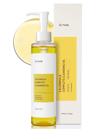 IUNIK Calendula Complete Deep Cleansing Oil 6.7 Oz 94% Plant-based Oils Makeup Remover Mascara Sunscreen Eyeliner Dry Oily Acne-Prone Sensitive Skin Korean Vegan Facial Oil Cleanser Blackhead Melting