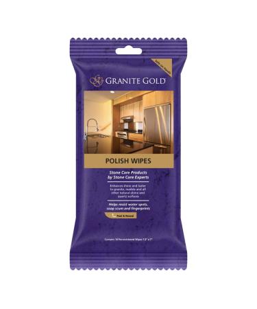 Granite Gold Polish Wipes Streak-Free Shine for Granite, Quartz, Marble, Travertine, Natural Stone Countertops, 18 Count, 1-Pack