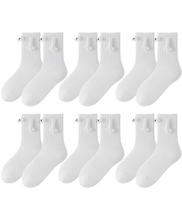 Magnetic Hand In Hand Socks Funny Tube Socks for Couple Novelty Gift for Men Women 6pcs White