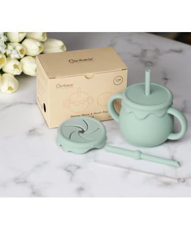 Ginbear 2-in-1 Silicone Sippy Cup with Straw & Snack Lid | 8.5oz Spill-Proof Toddler Training Cup (Hazy Green) - Ages 12M+ - Buy Online on SooperMarket.com