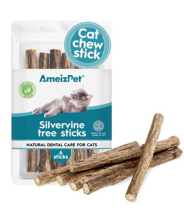 AmeizPet Catnip Sticks For Cats Cat Dental Chew Sticks - Natural Matatabi Cat Dental Care Silvervine Cat Teeth Cleaning Dental Sticks 6 Pcs Regular sticks 1 count (Pack of 6)
