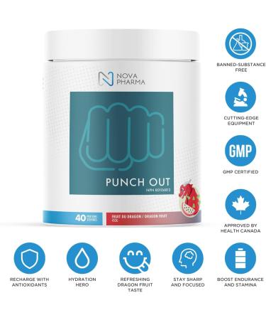 Nova Pharma Punch Out Pre Workout Powder L-Carnitine and Antioxidant-Rich Pre Workout Supplement Boost Stamina and Endurance for Gym Training and Workouts - 40 Servings (Dragon Fruit) - Buy Online on SooperMarket.com