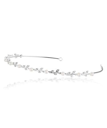 Flexible Elegant Vine Design Headband Tiara - Silver Plated Faux Pearls T177 Faux Pearls Silver Plating
