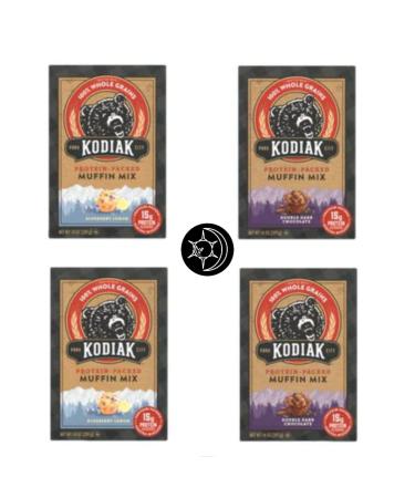 Kodiak Muffin Mix Bundle 4 Pack - Plus Unique Fridge Magnet - 2 Blueberry Lemon and 2 Double Chocolate Kodiak Cakes Muffin Mixes