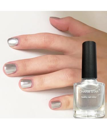 Silver Nail Polish Glitter Chrome Metallic Nail Varnish Quick Dry Breathable Holographic Metal Mirror Effect Nail Polish No UV Needed Nail Polish Nail Art DIY Nail Salon for Women Girls at Home