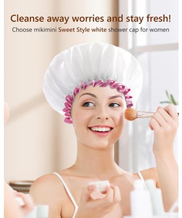 Buy Mikimini White Shower Hood 2-Pack - Waterproof & Reusable Bathing Hair Caps | Soft Cute Light-Resistant | Medium White & Pink Lace - Buy Online on SooperMarket.com
