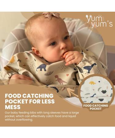 Yum Yum's Silicone Baby Bibs for Babies 6-12 Months | Waterproof Long Sleeve Coverall Bib for Baby Weaning | Toddler Apron for Mess-Free Feeding - Dino Adventures - Buy Online on SooperMarket.com