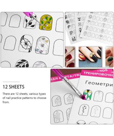Nail Art Practice Book Beginner Manicure Training Drawing Cards Easy to Clean 12 Sheets - Buy Online on SooperMarket.com