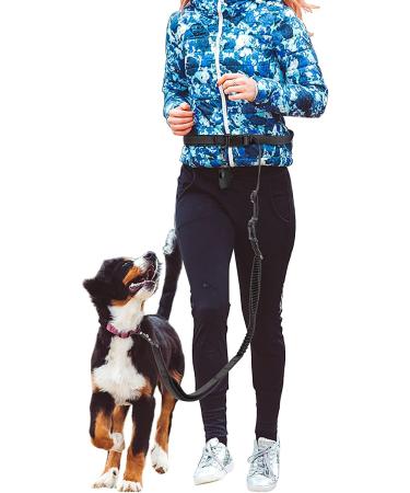 Hands Free Running Dog Lead: Retractable 7FT Long Pet Training Leads for Walking Hiking Jogging - Reflective Nylon Strong Tape Car Seat Belt Leash for Medium Large Dogs Black