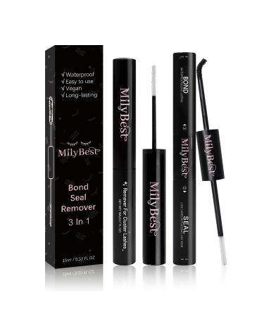 MilyBest Lash Bond and Seal + Lash Remover Kit 3 in 1 Cluster Clear Lash Glue Eyelash Extension Remover for DIY Lash Clusters Extensions at Home Bond&Seal&Remover 3 in 1