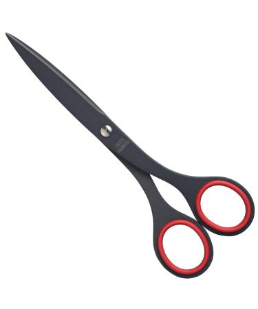 ALLEX Black Office Scissors for Desk  Medium 6.5 All Purpose Non Stick Scissors  Made in JAPAN  All Metal Sharp Japanese Stainless Steel Blade with Non-Slip Soft Ring  Black Red 165mm (Non-Stick) Red