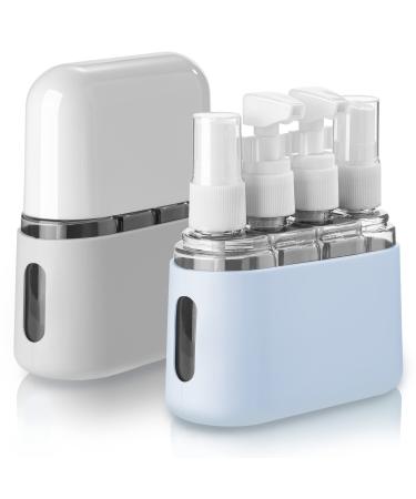 Madenia travel bottles set toilet article 50 ml clear air travel containers 4 pieces of liquid container for cosmetics with label and storage box blue and gray