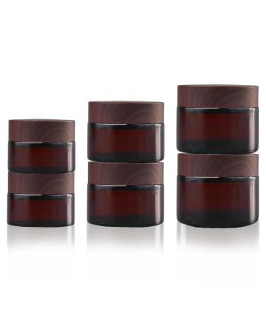 Tuakimce 6 pieces 15ml 30ml glass cream can empty empty cans clear tanter empty can empty fillable container glass container with lid liner for lottery cream cosmetics 6 pieces-15ml/60ml amber wooden grain cover bottle