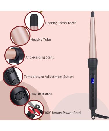 Duyfioa Professional Ceramic Hair Curling Wand 1-1/2 Inch with LCD Temperature Control - Black&Rose Pink - Buy Online on SooperMarket.com