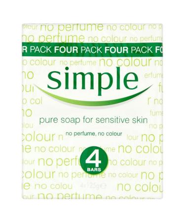 Simple Pure Soap for Sensitive Skin 4 x 125g Unscented 500 g (Pack of 1)