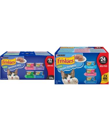 Purina Friskies P te Greatest Hits Cat Food Super Pack & Friskies Ocean Delights Cat Food Variety Pack (32+24 Cans) Greatest Hits Cat Food + Ocean Delights Cat Food