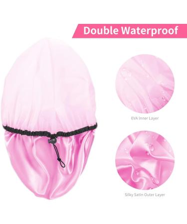 Auban Adjustable Reusable Extra Large Shower Cap - Waterproof Bathing Cap for Women - 3 Colors (Pink, Rose Red, Black) - Buy Online on SooperMarket.com