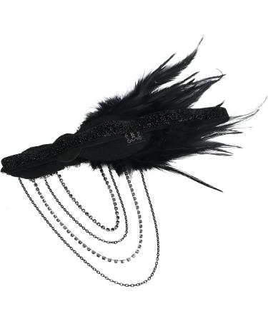 Feather Headband 1920s Flapper Headband Faux Pearls 1920s Flapper Headpiece Crystal Headband Fancy Dress Headwear Feather Vintage Headband for Women Hair Accessories for Cocktail Party Prom Wedding Black-2 - Buy Online on SooperMarket.com