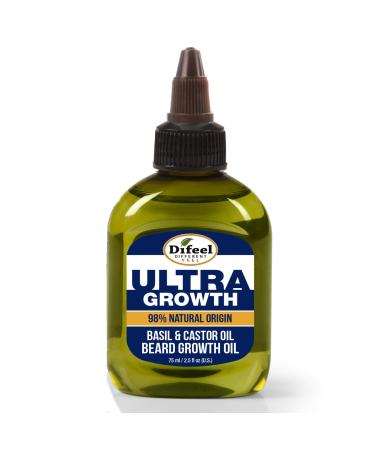 Difeel Mens Ultra Growth Basil and Castor Beard Oil 2.5 oz. - Natural Beard Oil for Hair Growth