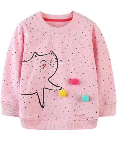 Girls Sweatshirt for Kids Cotton Top Casual Jumper Girl T Shirt Toddler Clothes Long Sleeve Pullover Age 1-12 Years 2-3 Years Cat