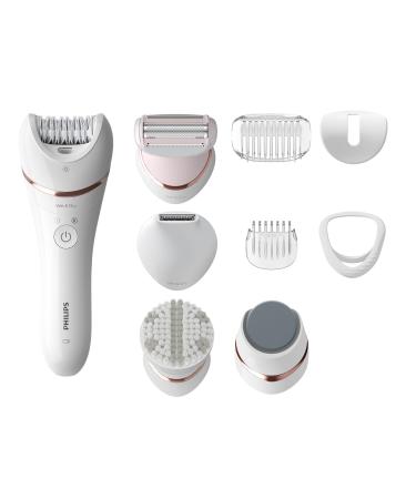 Philips Epilierer Series 8000 wireless wet and dry depilier for legs and body with 9 accessories razors long-haired cutters pedicure and body peeling device model BRE740/10 BRE740/10 incl. 9 attachments
