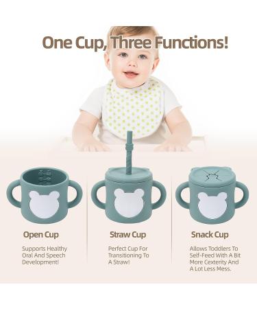 ROISDIYI Silicone Sippy Cup for Baby 6 Months | 8 OZ Spill-proof with Straw & Snack Cup-Lid | Easy Hold Handles | Sky Blue - Buy Online on SooperMarket.com