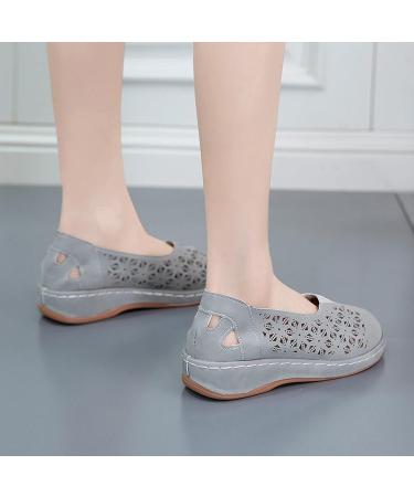 Kinrui Women's Hollow Out Loafers - Casual Slip On Shoes with Arch Support, Comfortable Closed Toe Flats, Size 8.5, Grey - Buy Online on SooperMarket.com