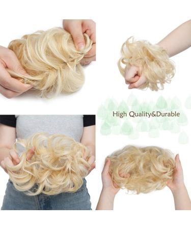 Golden & Bleach Blond Updo Ponytail Hair Extension | Messy Bun Scrunchie Curly Wavy Hairpiece for Women - 35g - Buy Online on SooperMarket.com
