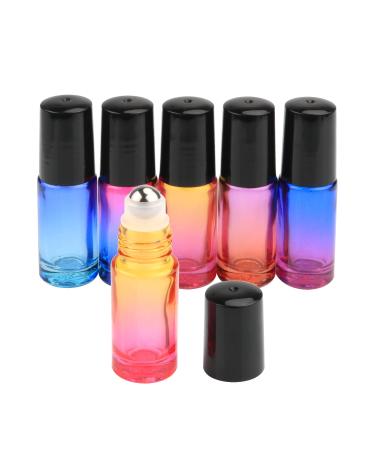 Gradient Color Roll On Bottles Thick Glass Empty Refillable Fragrance Perfume Essential Oil Glass Roller Bottles Metal Roller ball Bottle Container For Home Travel Use 5ml 6 Packs